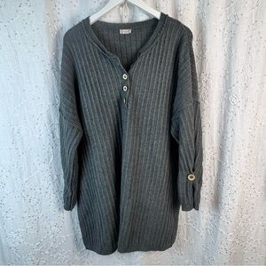 Free People Intimately Around the Clock Henley Tunic Sweater Charcoal Gray Large